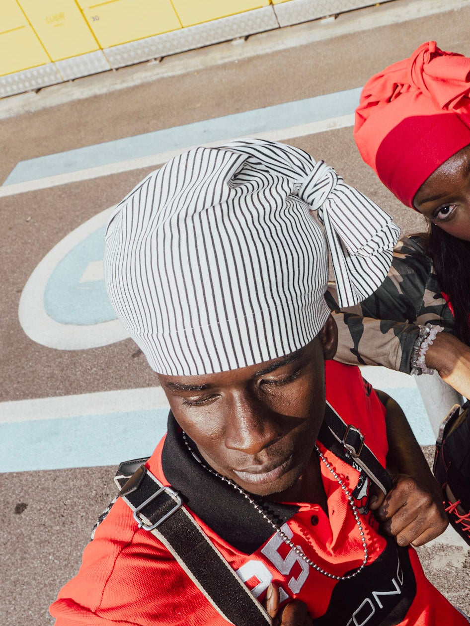 Mascalzone Beanie White/Black Stripes